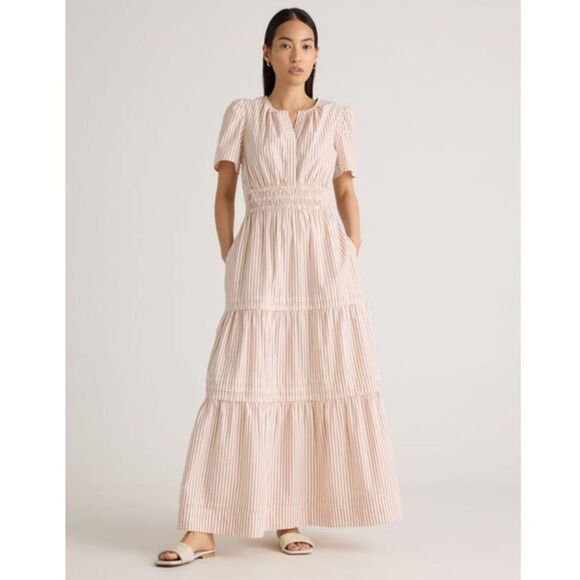 Quince Dresses & Skirts - Quince 100% Organic Cotton Tiered Maxi Dress in Terracotta Stripe Size Small